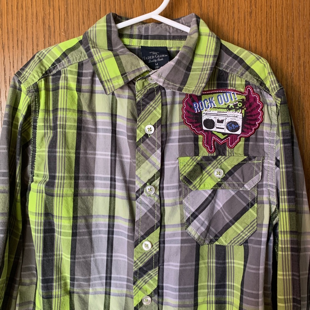 Faded Glory Boys Plaid Button-Up Shirt – Size M (8) - Picture 5 of 9